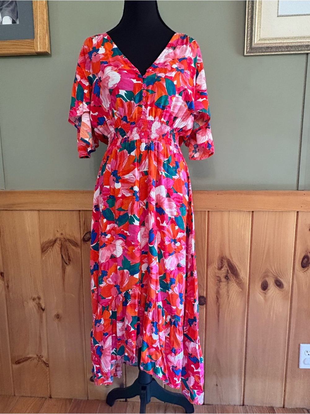Abel the Label floral print dress with smocked waist and a high-low hem size M